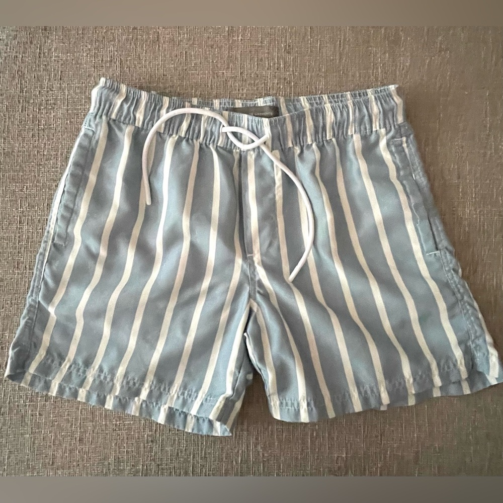 Cotton On Men’s blue and white striped swim suit Size S